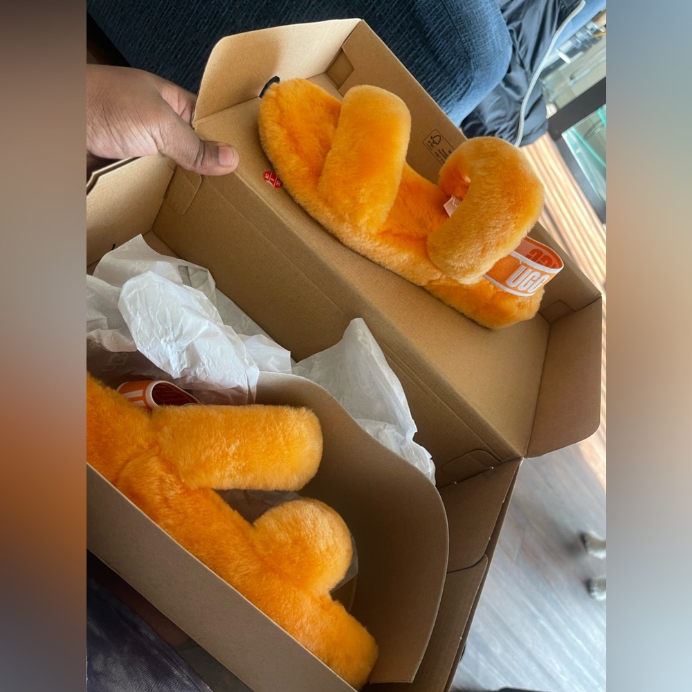 Orange two strap uggs sandals